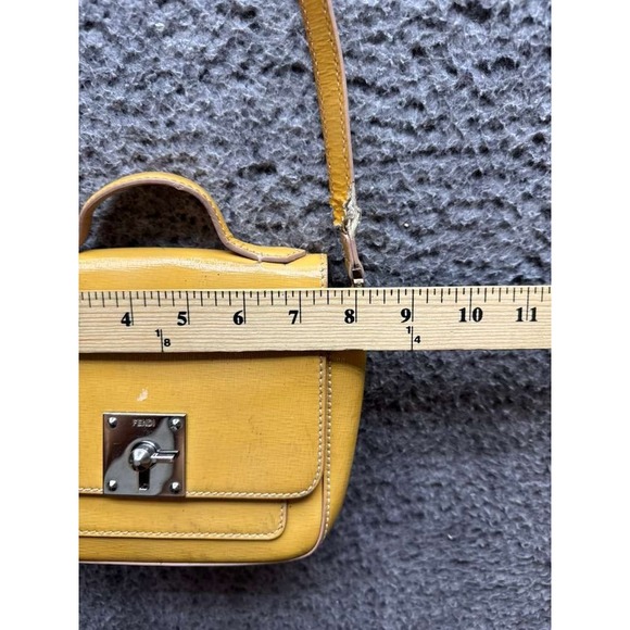 Vintage Fendi Women's Turn-Lock Flap Leather‎ Crossbody Bag Yellow 8" x 6" - Picture 14 of 14